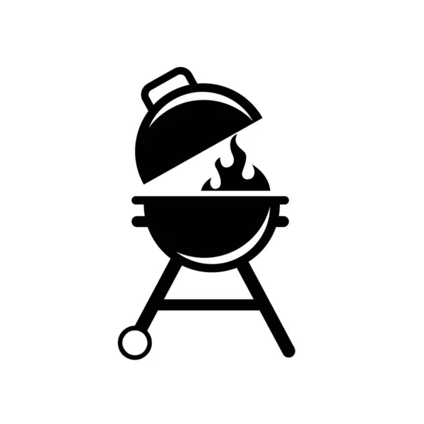 一套烧烤烧烤烧烤工具图标矢量标志设计黑色溢价简单隔离的背景 — 图库矢量图片