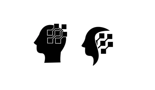 Conjunto Colección Cabeza Datos Cerebro Negro Logotipo Icono Diseño Vector — Archivo Imágenes Vectoriales