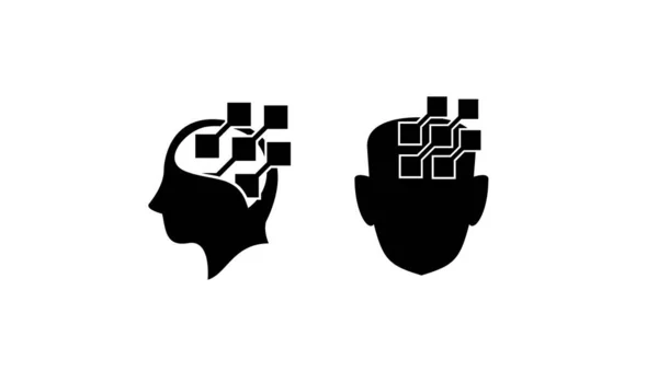 Conjunto Colección Cabeza Datos Cerebro Negro Logotipo Icono Diseño Vector — Archivo Imágenes Vectoriales