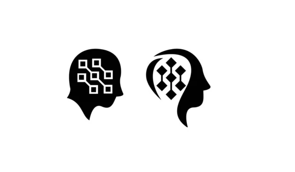 Conjunto Colección Cabeza Datos Cerebro Negro Logotipo Icono Diseño Vector — Archivo Imágenes Vectoriales
