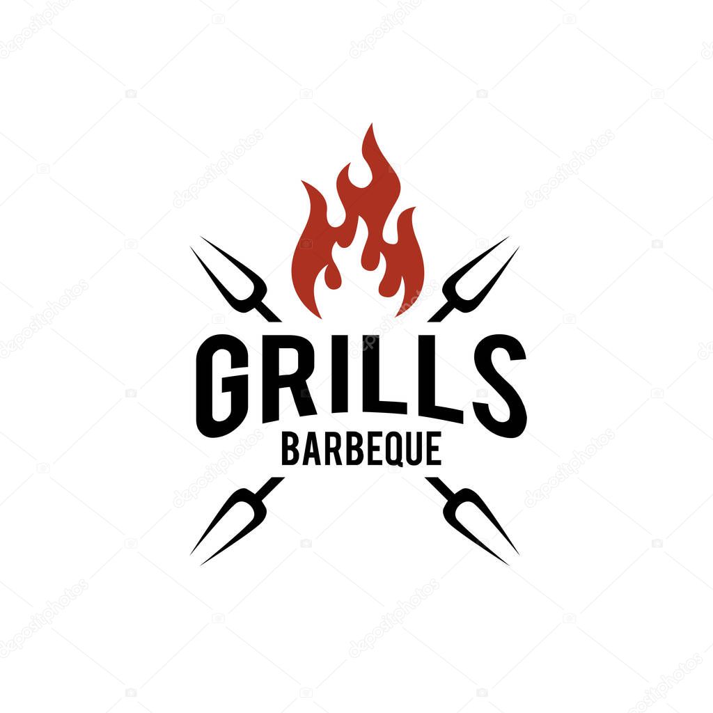 Barbecue logo design. Food or grill template. Vector illustration concept isolated background