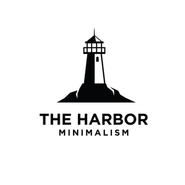 Vintage premium minimalizm deniz feneri vektörü siyah logo tasarımı