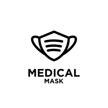 Logo tıbbi yüz maskesi ya da cerrahi koruyucu ikon. Covid 19 Corona virüsü bakteri hücre çiziminden koru.