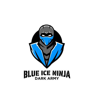 Basit premium ninja maskeli mavi vektör logo resimleme tasarımı izole arkaplan