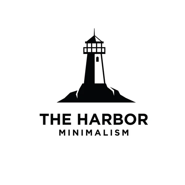 Vintage Premium Minimalizm Deniz Feneri Vektörü Siyah Logo Tasarımı — Stok Vektör