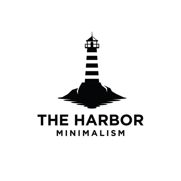 Vintage Premium Minimalizm Deniz Feneri Vektörü Siyah Logo Tasarımı — Stok Vektör