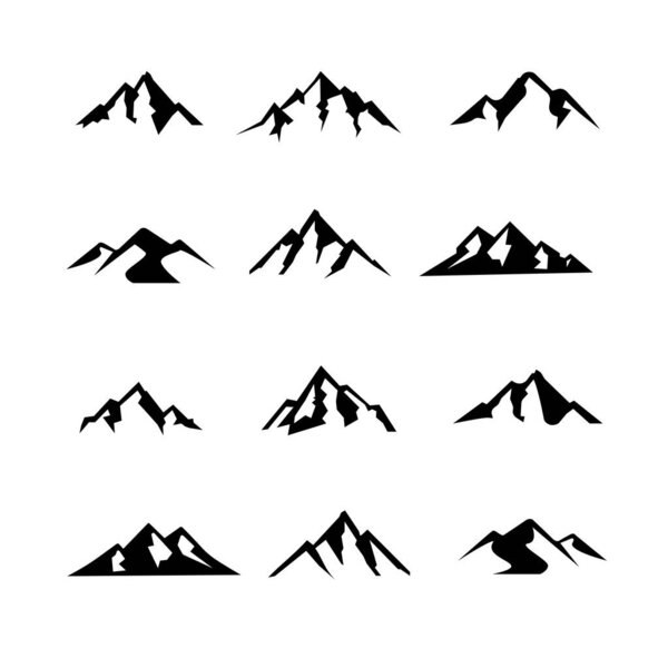 set collection simple Mountain black vector logo icon illustration design isolated background