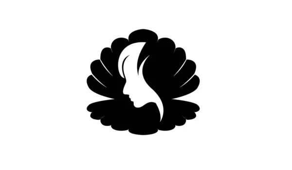 Einfach Pearl Shell Schönheit Gesicht Silhouette Schwarz Vektor Logo Symbol — Stockvektor