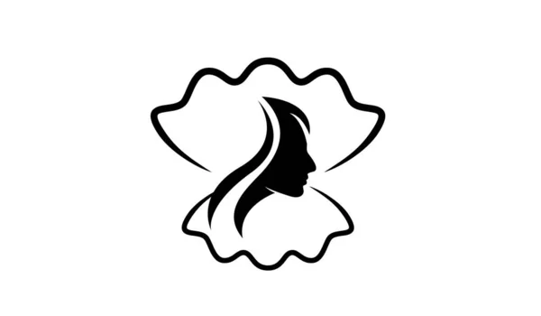 Simple Pearl Shell Beauté Visage Silhouette Noir Vecteur Logo Icône — Image vectorielle