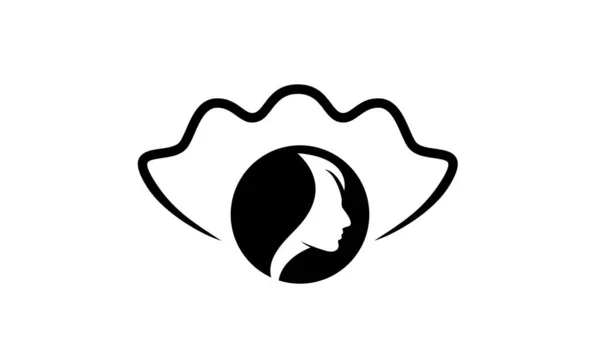 Simple Pearl Shell Beauté Visage Silhouette Noir Vecteur Logo Icône — Image vectorielle