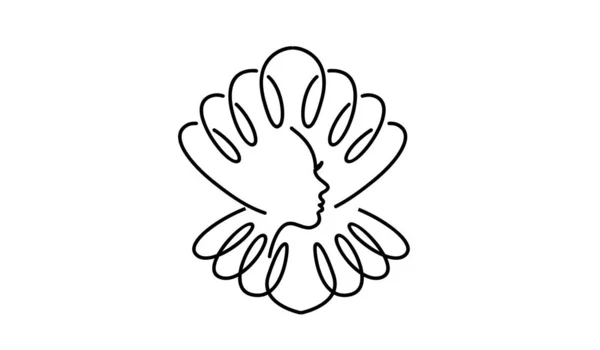 Einfach Pearl Shell Schönheit Gesicht Silhouette Schwarz Vektor Linie Logo — Stockvektor