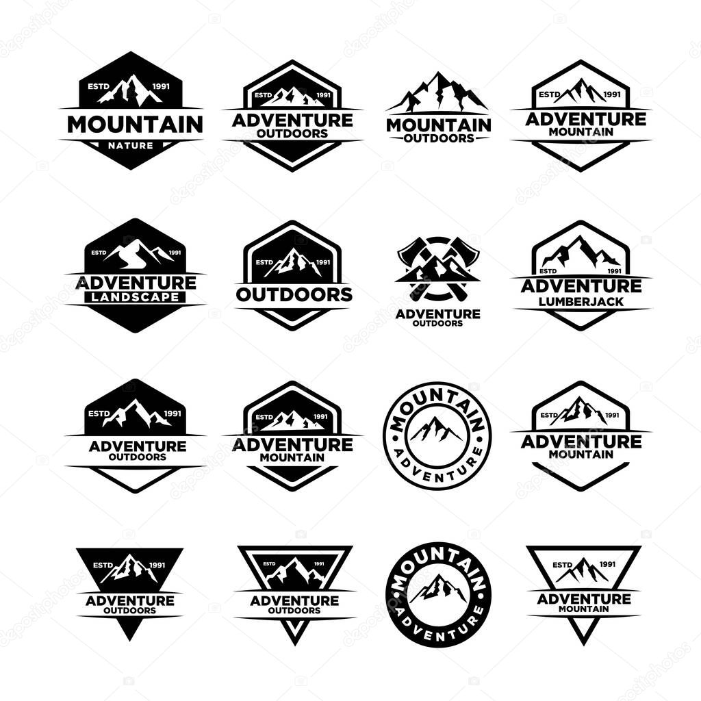Set collection premium classic Mountain adventure outdoor badge vector logo icon design