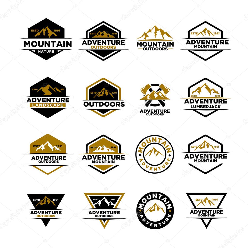Set collection premium classic Mountain adventure outdoor badge vector logo icon design