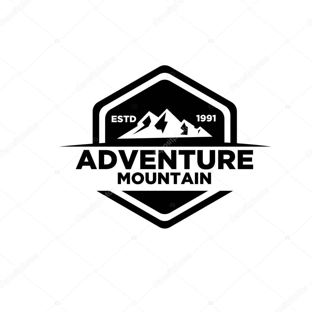 Premium simple Mountain adventure outdoor badge vector logo icon illustration design isolated background