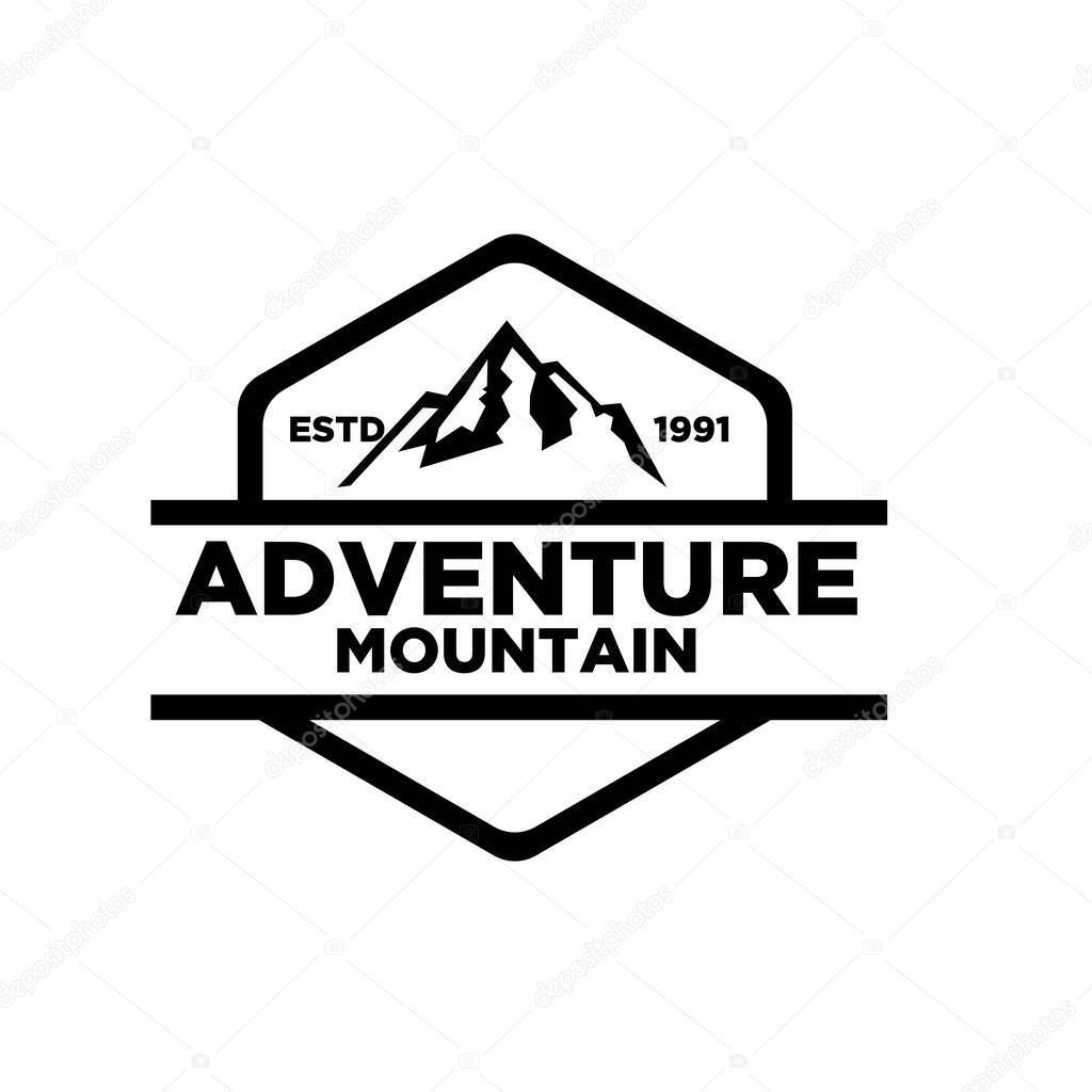 Simple premium Mountain adventure outdoor badge vector logo icon design isolated background