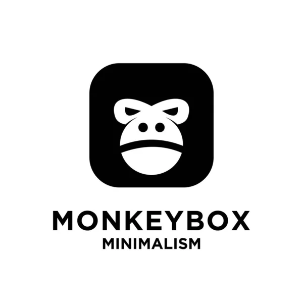 Premium Minimalism Black Monkey Box Head Vector Logo Icon Illustration — Stock Vector