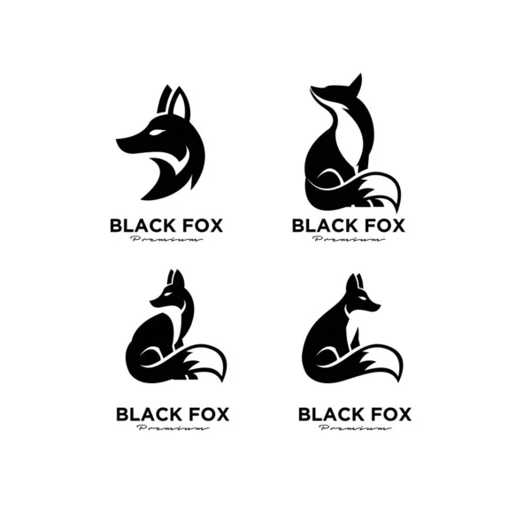 Premium Set Collection Logo Design Black Fox Silhouette Animal Mascot — Stock Vector