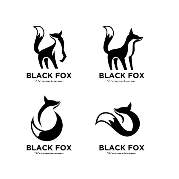 Premium Set Collection Logo Design Black Fox Silhouette Animal Mascot — Stock Vector