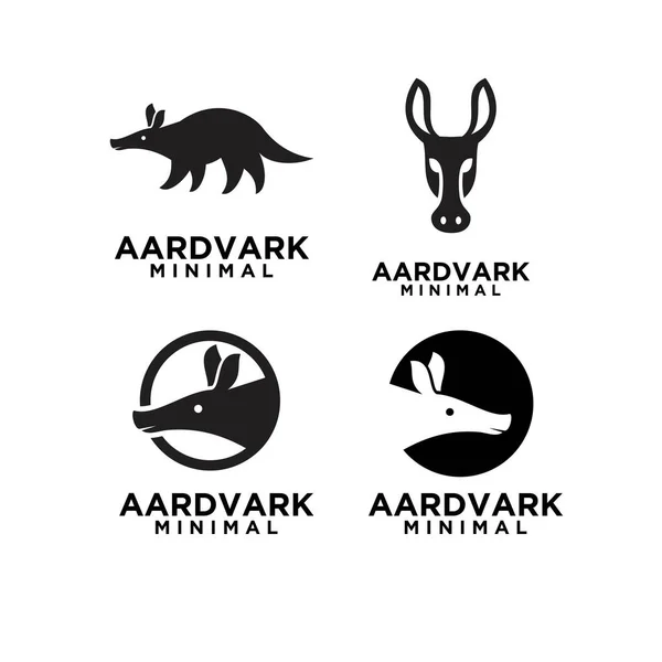 Colección Conjunto Mínimo Aardvark Negro Vector Logotipo Icono Ilustración Diseño — Vector de stock
