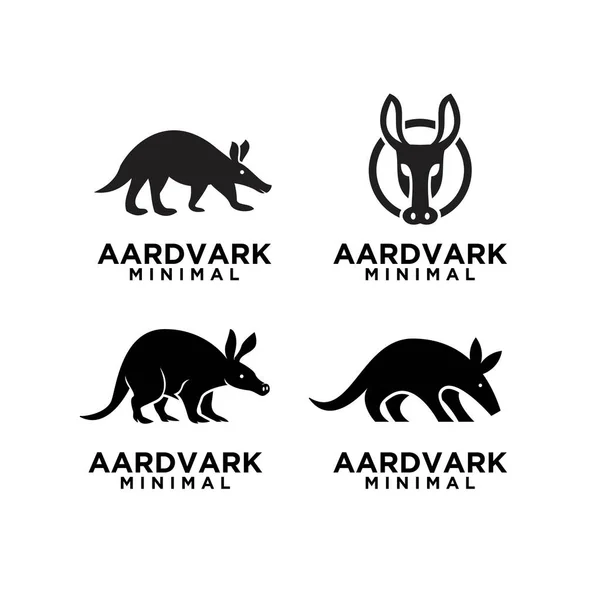 Uppsättning Samling Minimal Aardvark Svart Vektor Logotyp Ikon Illustration Design — Stock vektor