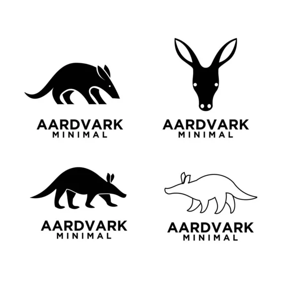 Set Gyűjtemény Minimális Aardvark Fekete Vektor Logó Ikon Illusztráció Tervezés — Stock Vector