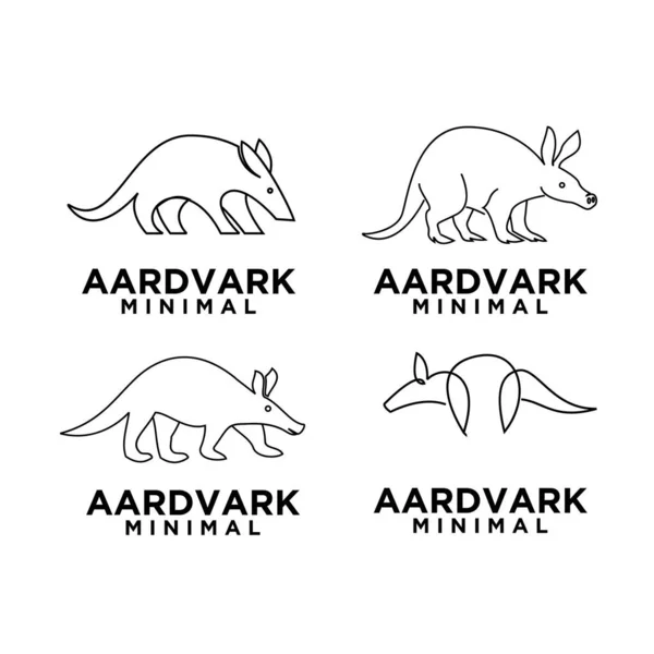 Colección Simple Conjunto Abstracto Minimalista Mono Línea Negro Aardvark Vector — Vector de stock