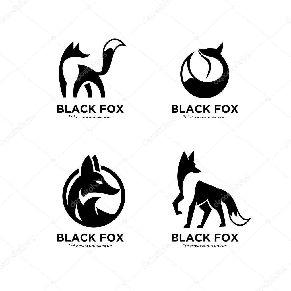 Premium set collection Logo design of black fox silhouette animal mascot logo template vector illustration isolated background