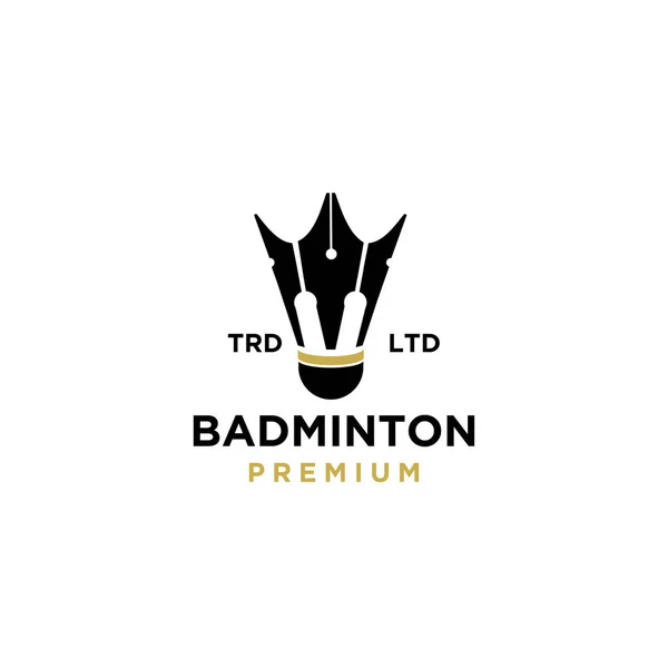 Badminton Pen Logo Icon Illustration Premium — Stock Vector
