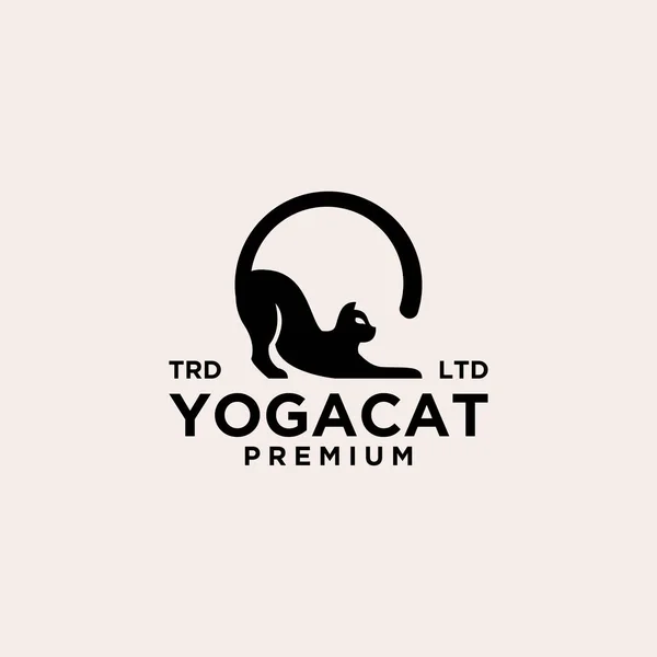 Кішка Йога Позу Вінтажний Логотип Ілюстрація Преміум Вектор — стоковий вектор