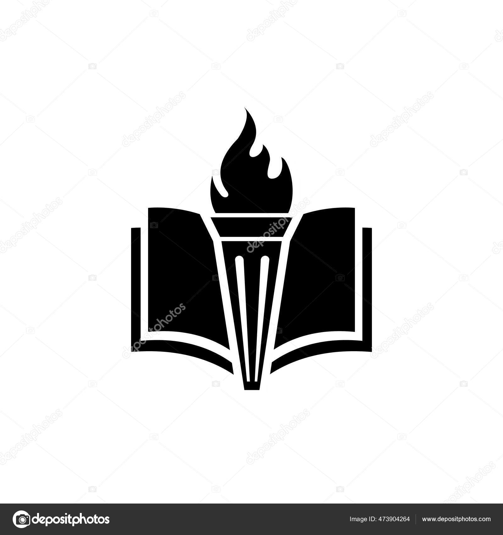 Book fiery torch concept university education library emblem icon web