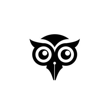 Baykuş kalemi, akıllı kalem logosu konsepti Baykuş inek kuşu dolmakalem ucu vektör resim tasarımı izole edilmiş beyaz arkaplan