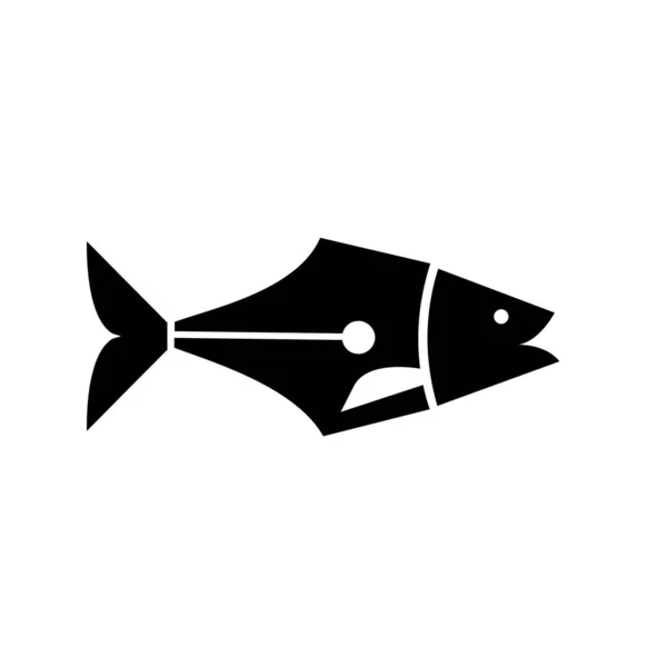 Vis Schrijven Onderwijs Onderwater Logo Concept Vis Met Fontein Pen — Stockvector