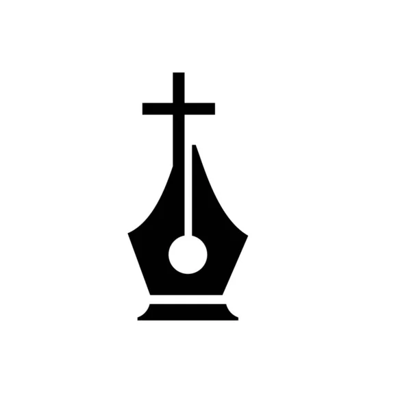 Christian Krzyż Długopis Logo Wektor Ilustracja Ikona Projekt Izolowane Białe — Wektor stockowy