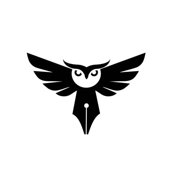 フクロウペン スマートペンロゴコンセプトフクロウオタク鳥噴水ペンNibベクトルアイコンイラストデザイン隔離された白の背景 — ストックベクタ