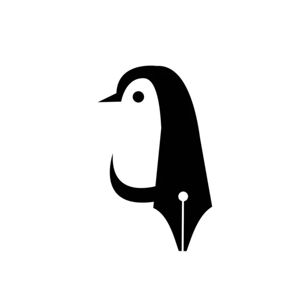 Pingvin Penna Logotyp Vektor Ikon Illustration Design Isolerad Vit Bakgrund — Stock vektor
