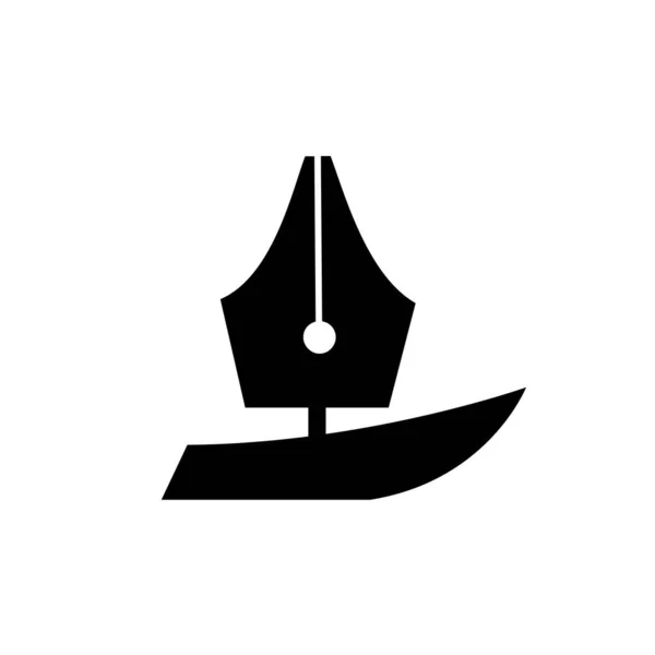 记者冒险标志概念帆船和笔尖元素 独立于白色背景的平面设计适合于新闻从业人员业务独立的白色背景 — 图库矢量图片