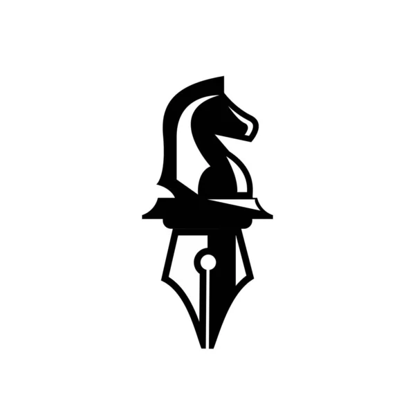 Журналіст Логотип Концепція Кінь Шахи Ручка Ніби Елементи Плоский Дизайн — стоковий вектор