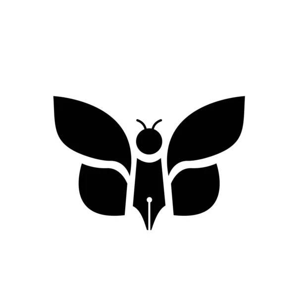 Butterfly Pen Concept Pen Butterfly Wings Antenna Vector Logo Icon — Stock Vector