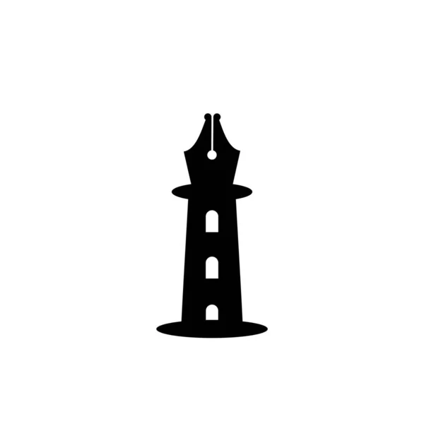 Latarnia Morska Pióro Logo Ikona Wektor Ilustracja Szablon Projekt Izolowane — Wektor stockowy