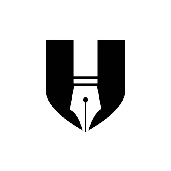 Secure Writer Logo Koncept Jednoduché Pero Štítem Vektor Šablony Design — Stockový vektor