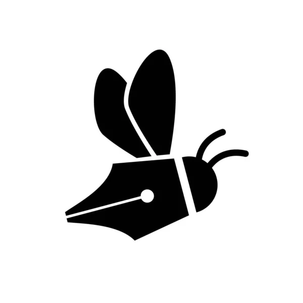 Жуки Бджола Ручкою Письменник Векторний Логотип Ілюстрація Дизайн Ізольований Білий — стоковий вектор