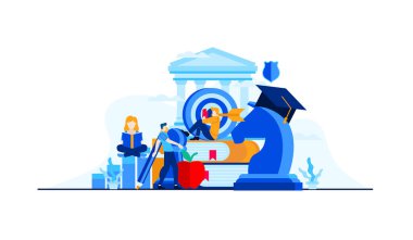 university education the students study on a campus vector flat illustration concept template background can be use for presentation web banner UI UX landing page