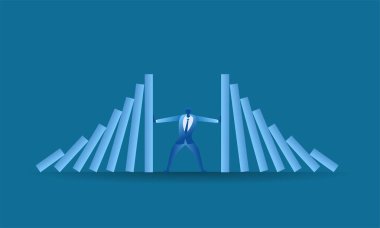 businessman tried to stop domino effect mean an officer try to withstand from pressure concept flat illustration Business about hard work and pressure for presentation