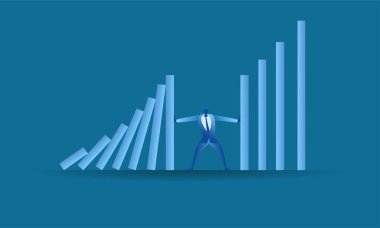 businessman tried to stop domino effect mean an officer try to withstand from pressure concept flat illustration Business about hard work and pressure for presentation