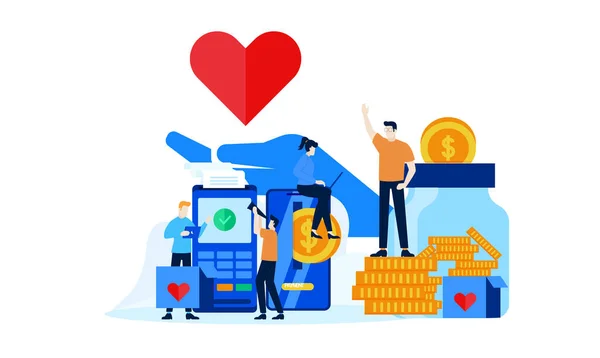 Online Donation Charity Smart Phone Smart App Web Big Heart — Stock Vector