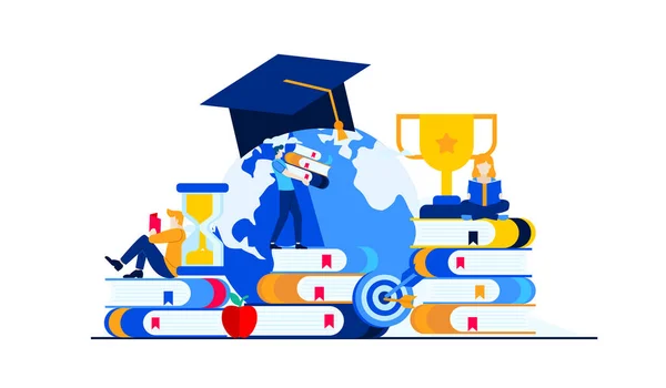 Mini insanların işletme yönetimi eğitimi düz illüstrasyon tasarımı