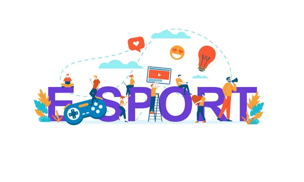 Sport Grande Lettre Avec Des Personnes Minuscules Vecteur Plat Illustration — Image vectorielle