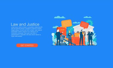 Hukuki yargı vektörü illüstrasyon konsepti şablonu sunum web banner UI UX iniş sayfası için kullanılabilir