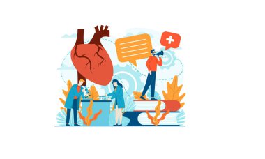 Laboratuar vektör tasarım şablonu arka planında çalışan kalp hastalığı tıbbi illüstrasyon doktoru sunum web banner UI UX iniş sayfası için kullanılabilir