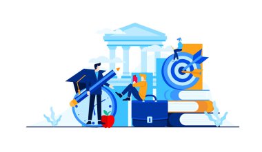 university education the students study on a campus vector flat illustration concept template background can be use for presentation web banner UI UX landing page